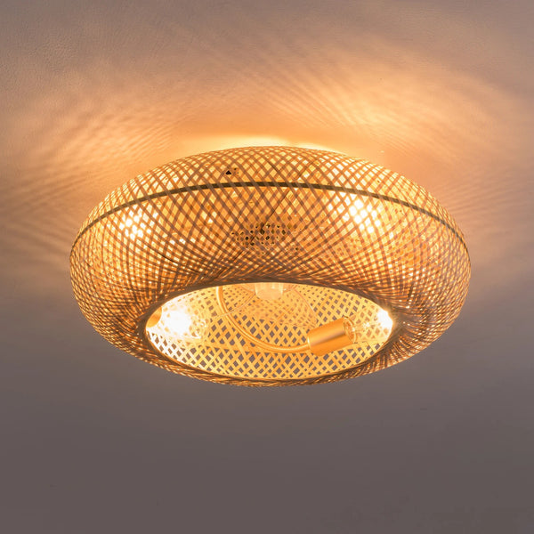Woven Rattan Ceiling Fan with Light
